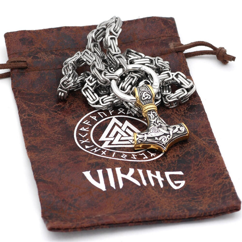 Corrente Wolf King de Aço Inoxidável com Mjolnir -  Vikings