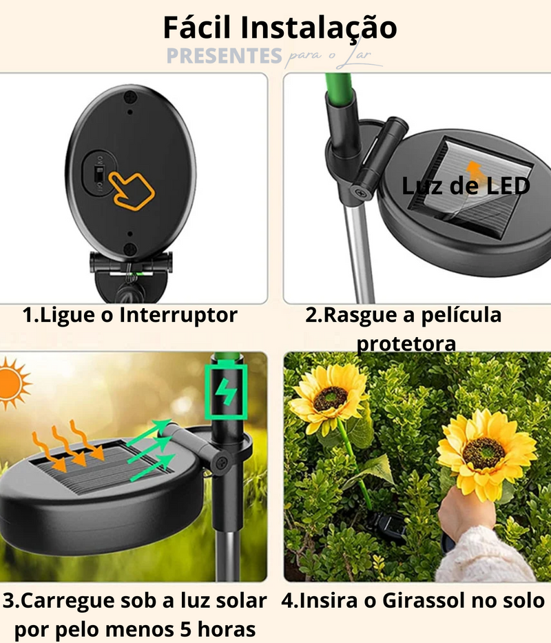 Lâmpada Solar de Girassol para Jardins IP65