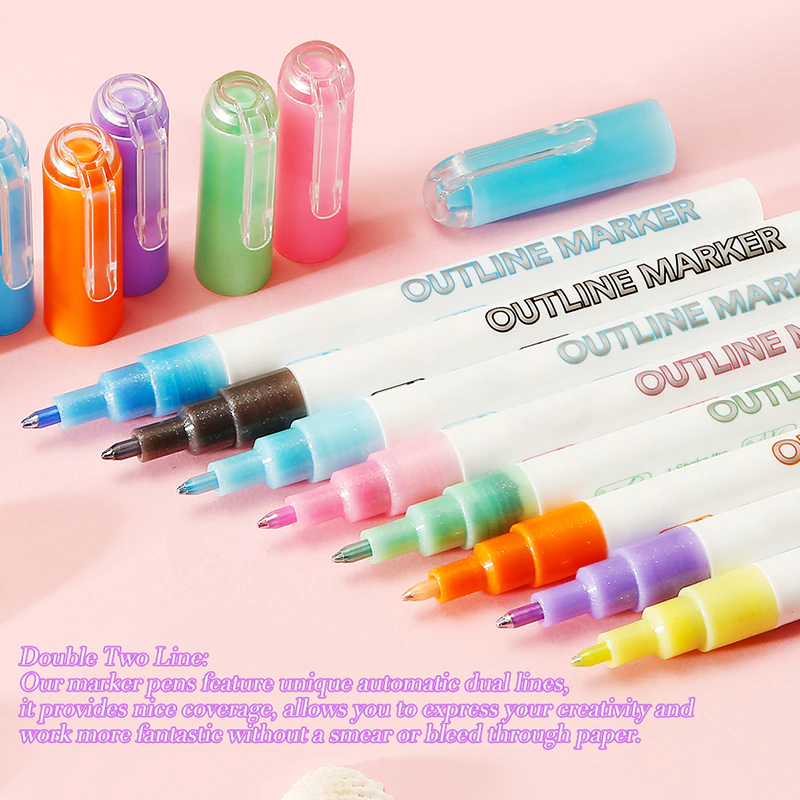 Caneta marcadora de ponta dupla Super Pro, 8 Cores, fluorescente de glitter para escrita, desenho, artesanato, artes, etc